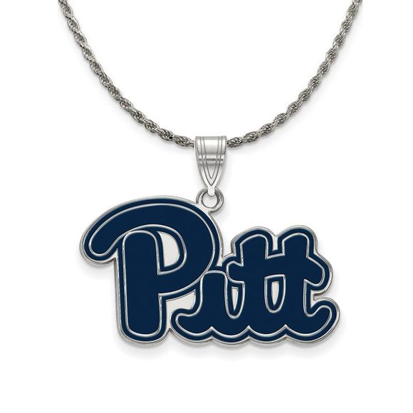 Sterling Silver U. of Pittsburgh Large Enamel Necklace - 18 Inch